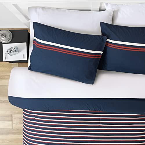 Nautica Nautica - Queen Comforter Set, Cotton Reversible Bedding with Matching Shams, Medium Weight for All Seasons (Mineola Navy, Queen)