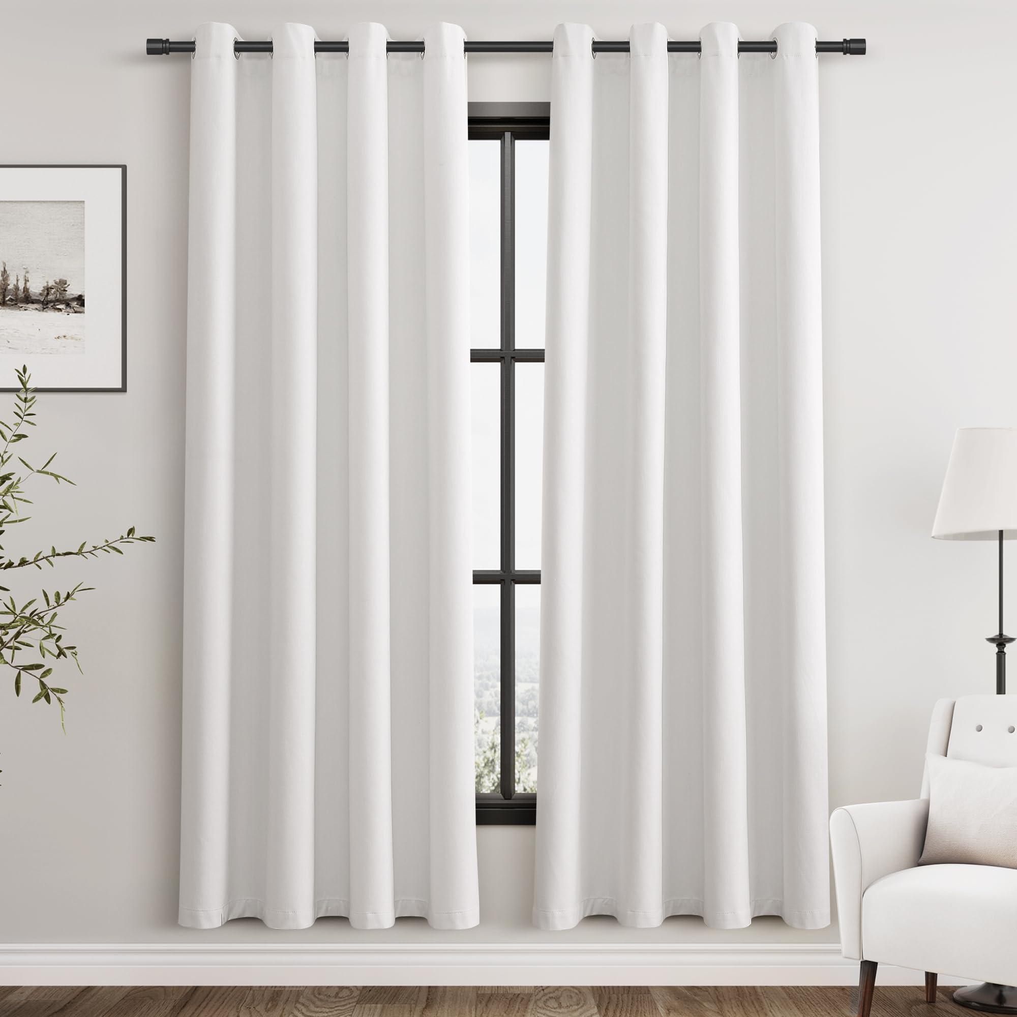 Nanspring 100% Blackout Linen Curtains for Bedroom Thermal Insulated Grommet Complete Blackout Drapes 80 Inch Length 2 Panels Set Heat and Full Light Blocking Living Room Darkening Curtains Ivory