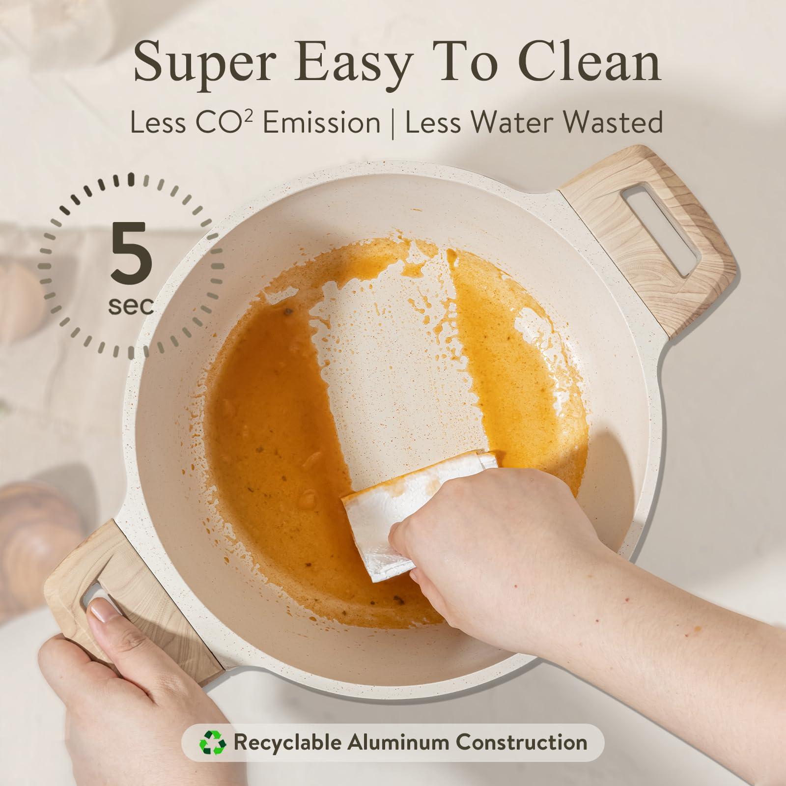 CAROTE CAROTE Pots and Pans Set Nonstick, White Granite Induction Kitchen Cookware Set, 10 Pcs Non Stick Cooking Set w/Frying Pans & Saucepans(PFOS, PFOA Free)