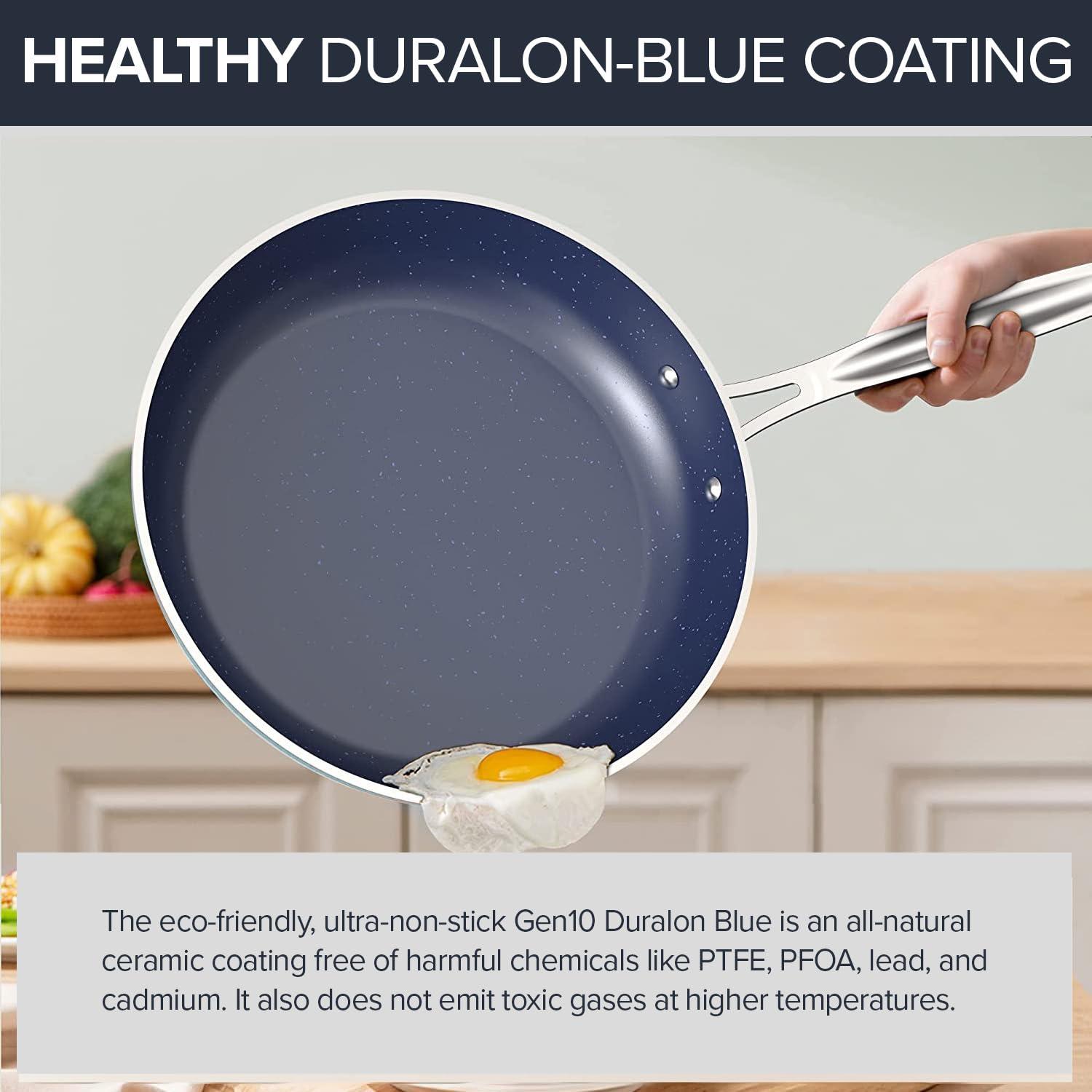Nuwave Nuwave 7pc Cookware Set Healthy Duralon Blue Ceramic Nonstick Coated, Diamond Infused Scratch-Resistant, PFAS Free, Oven Safe, Induction Ready & Evenly Heats, Tempered Glass Lids & Stay-Cool Handle