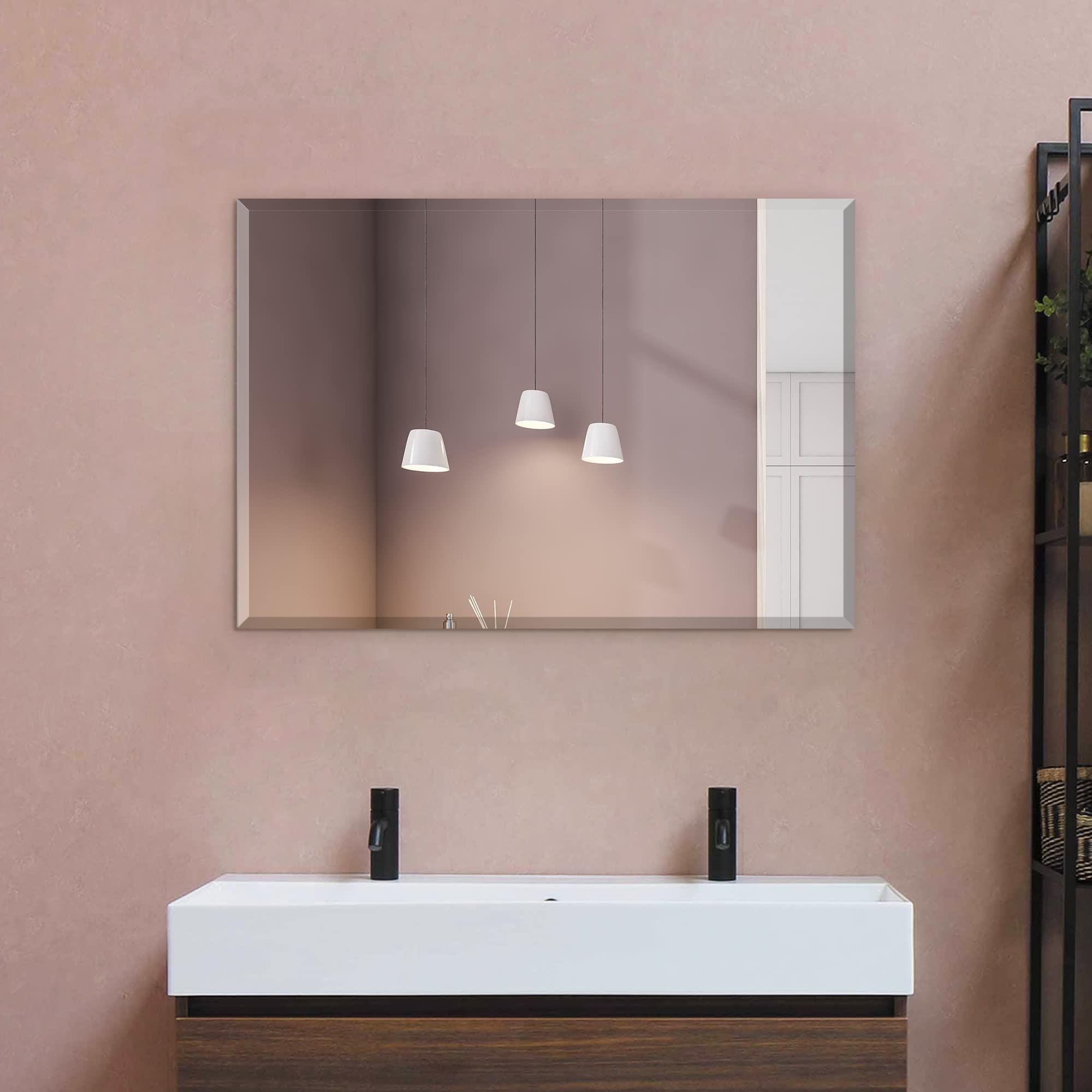 Fab Glass and Mirror Fab Glass and Mirror Rectangle Frameless Wall Mounted Safety Backing-1\" Beveled Edge Mirror for Vanityroom-Bathroom-Bedroom-Living Room, 30\"x40\" Inch, Clear