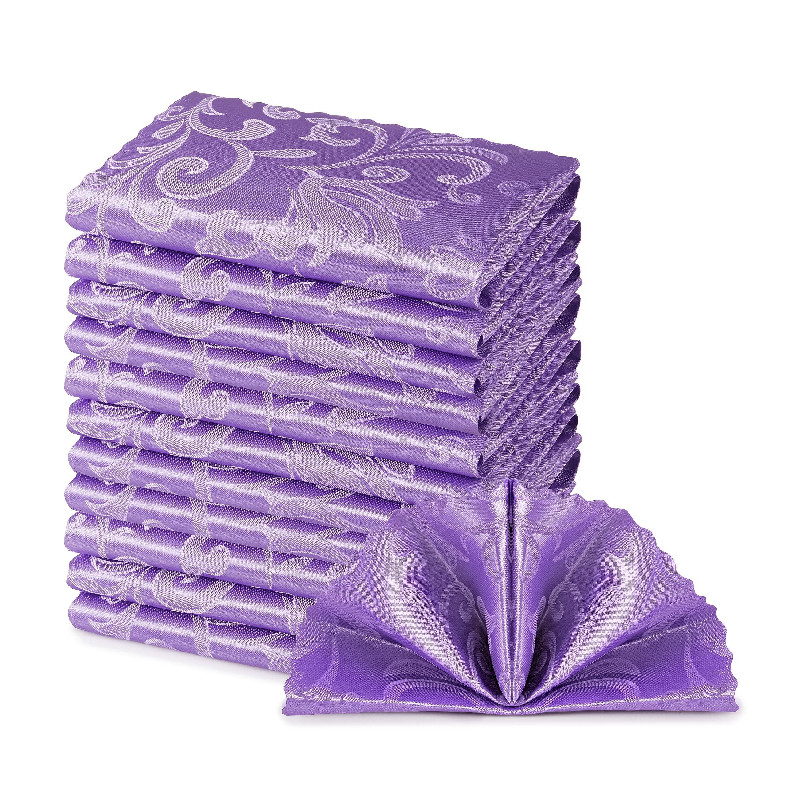 HommxJF HommxJF 12 Pieces Wave Scroll Damask Jacquard Satin Napkins Light Purple Cloth Napkins 17 x 17 inch,Water Resistant Spillproof Dinner Napkins for Restaurant Weddings Party Dinner Decoration