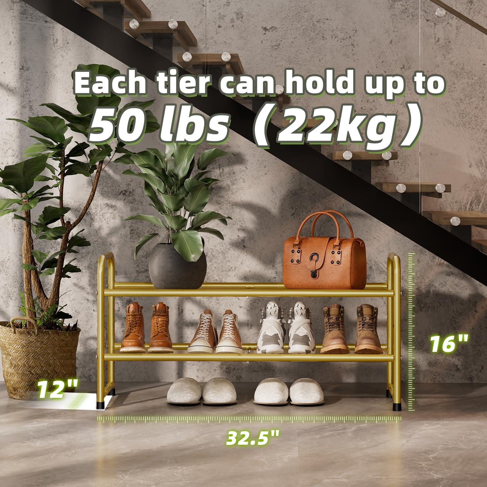 SUFAUY SUFAUY Shoe Rack for Closet, 32 inch Metal Shoe Rack Organizer Heavy Duty, 2 Tier Mesh for Shoes, Gold