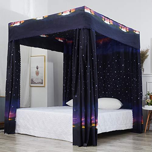Mengersi Mengersi Galaxy Star Four Corner Post Bed Curtain Canopy Bedroom Decoration for Girls Adults Windproof Lightproof Bed Canopies Child Gift (Queen,Black)
