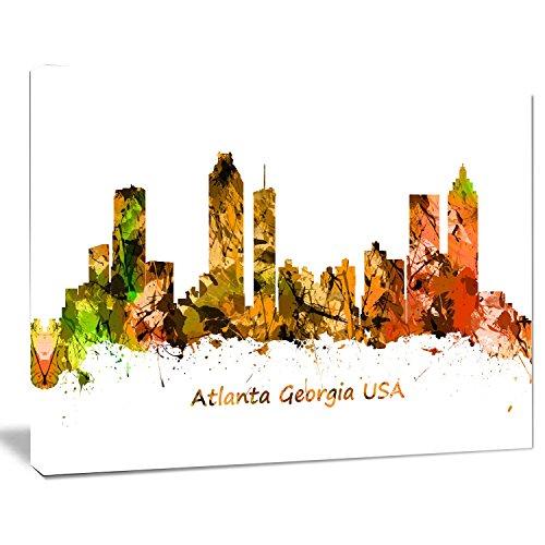 Design Art Designart PT9661-20-12 Atlanta Georgia Skyline Cityscape Painting Canvas Art Print, 12\" H x 20\" W x 1\" D 1P, Orange