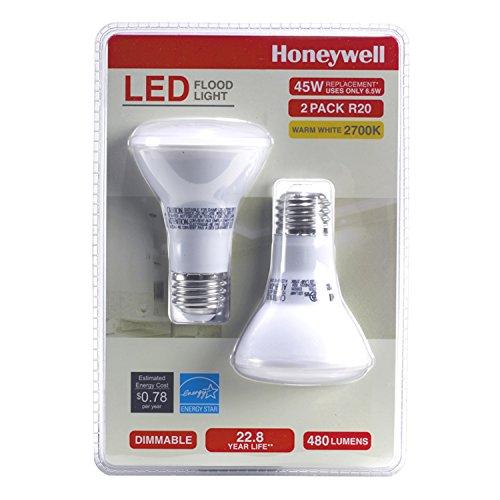 Honeywell Honeywell R204527HB221 LED R20 Dimmable Flood Light Bulbs - 45 Watt Equivalent - E26 Medium Base Screw Cap - Soft White Light (2700K) - 480 Lumens - Energy Star Rating 6.5 Watt Consumption - 2-Pack