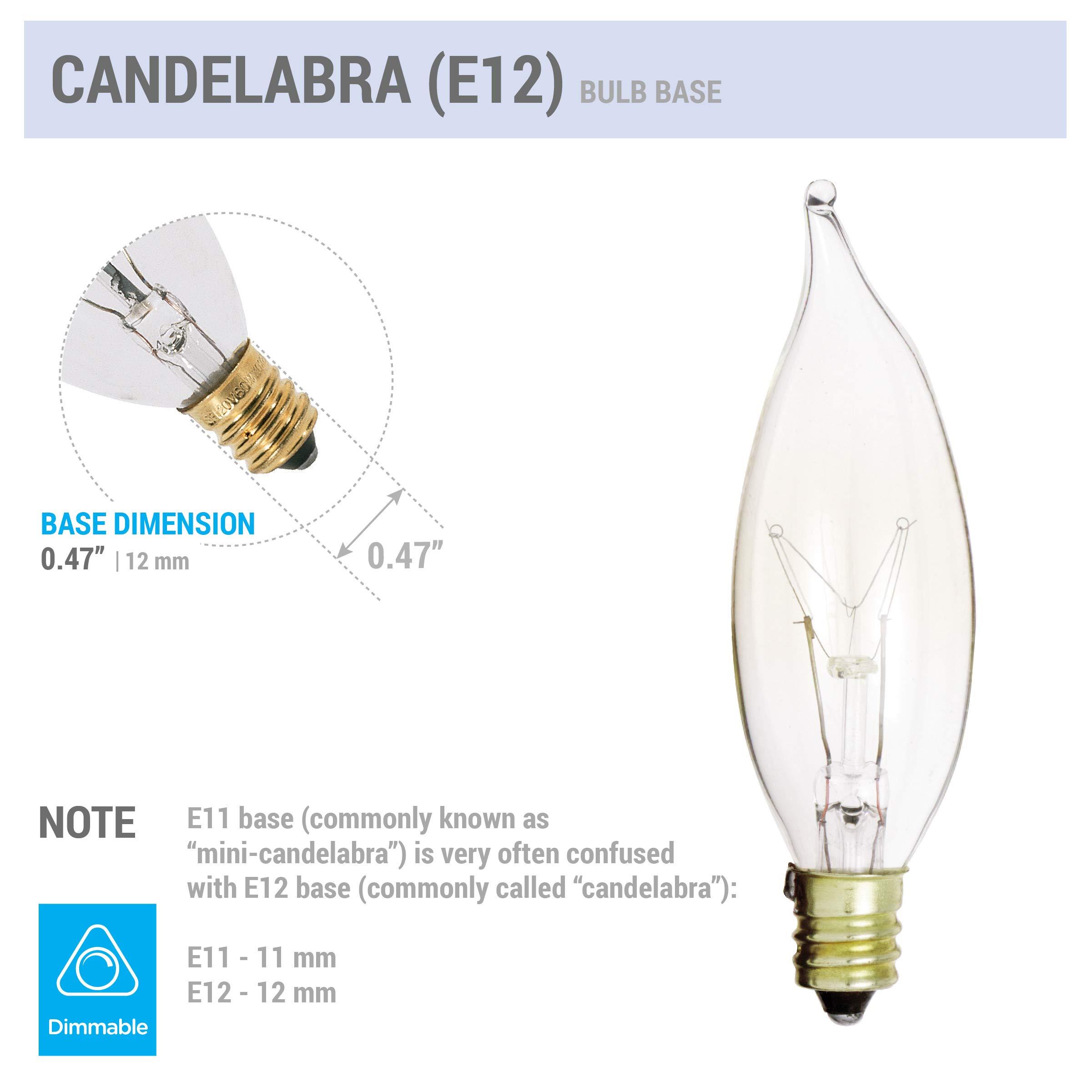 KOR KOR (Pack of 12) 25-Watt Clear Candelabra Base (E12) Flame Tip 120V Decorative Dimmable 25W Chandelier Lights Bulbs