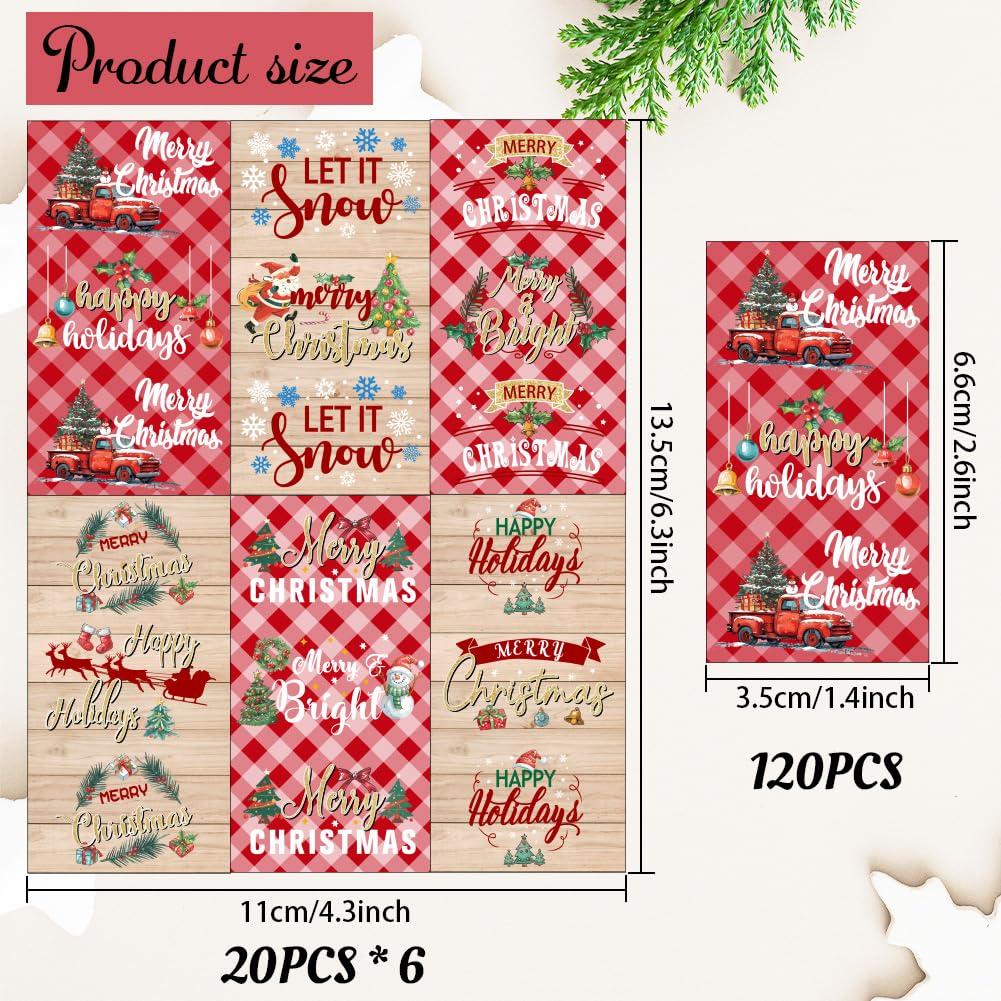 arricraft arricraft 120 Pcs Merry Christmas Mini Candy Bar Wrappers, Red Plaid Elk Xmas Tree Chocolate Bar Label Stickers Self Adhesive Stickers for Christmas Winter Holiday Party Favors(No Candy)