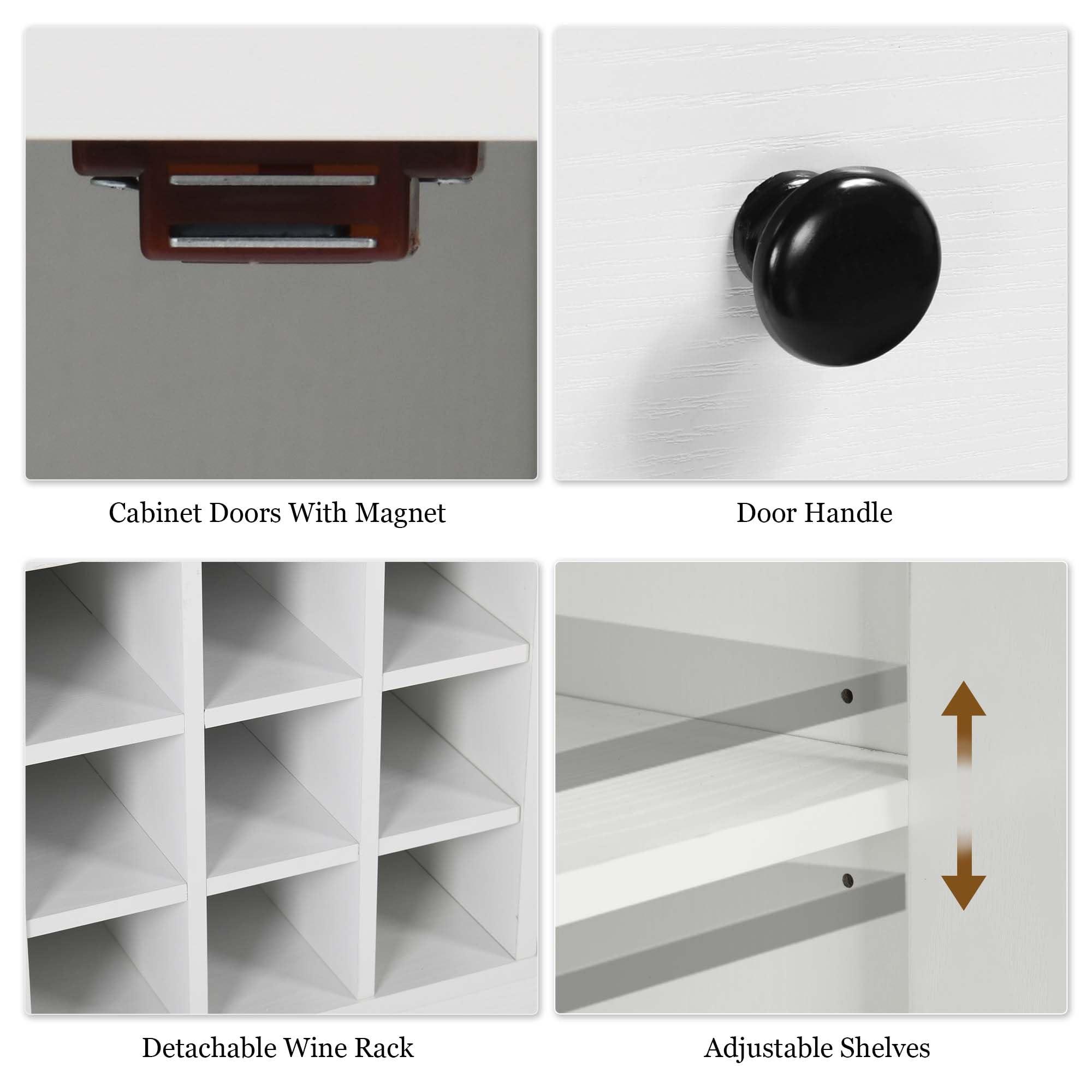 Catrimown Coffee Bar Cabinet with Storage, 47 White Coffee Station Cabinet, Farmhouse Coffee Bar Buffet Cabinet with Drawer, 9 Wine Racks, Barn Doors for Kitchen, Living Room