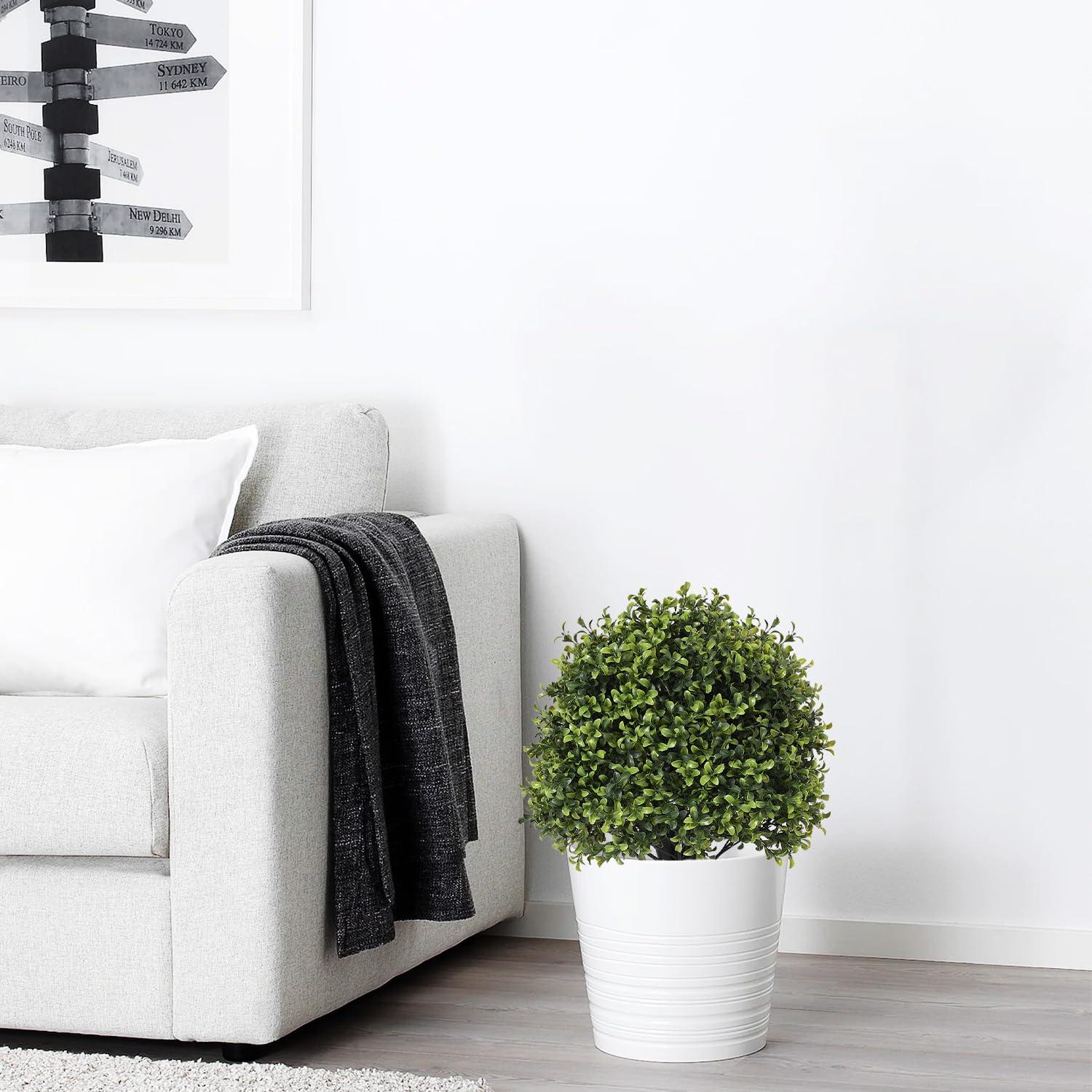 Azoco Azoco 27 Realistic Artificial Topiary Trees Set of 2, Faux Boxwood Plants Outdoor with Cement Planter, UV-Resistant Fake Evergreen Potted Ball Bushes & Shrubs for Front Porch Patio Entryway Decor