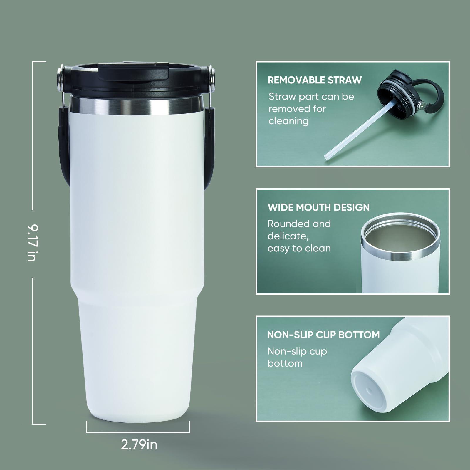 Soview Tumbler with Straw and Lid Handle, 30oz Stainless Steel Coffee Mug, Travel Mug Vacuum Insulated Coffee Cup, Leak Proof Double Wall Insulated Coffee Car Cup for Hot Iced Drinks Gift for Men Women