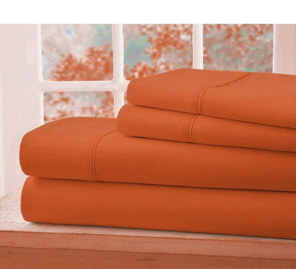 Sheets N More 600-THREAD-COUNT 100% Egyptian Cotton Bed Sheet, 4-Pc Full Orange Solid Sheet Set Single Ply Long Staple Cotton Yarns, Sateen Weave, Fits Mattress Upto 10\" Deep Pocket