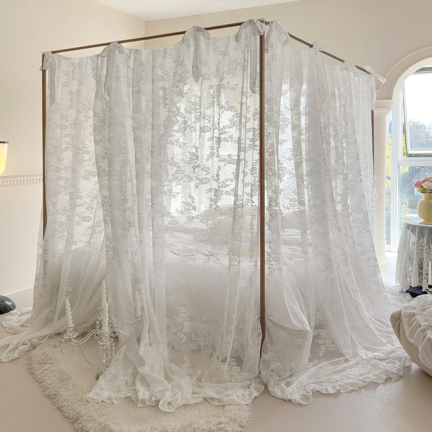 Mengersi Mengersi Canopy Bed Curtains with Tie Backs,Bed Canopy Curtains Bed Drapes Sheer Curtains for Bedroom DecorKing,White