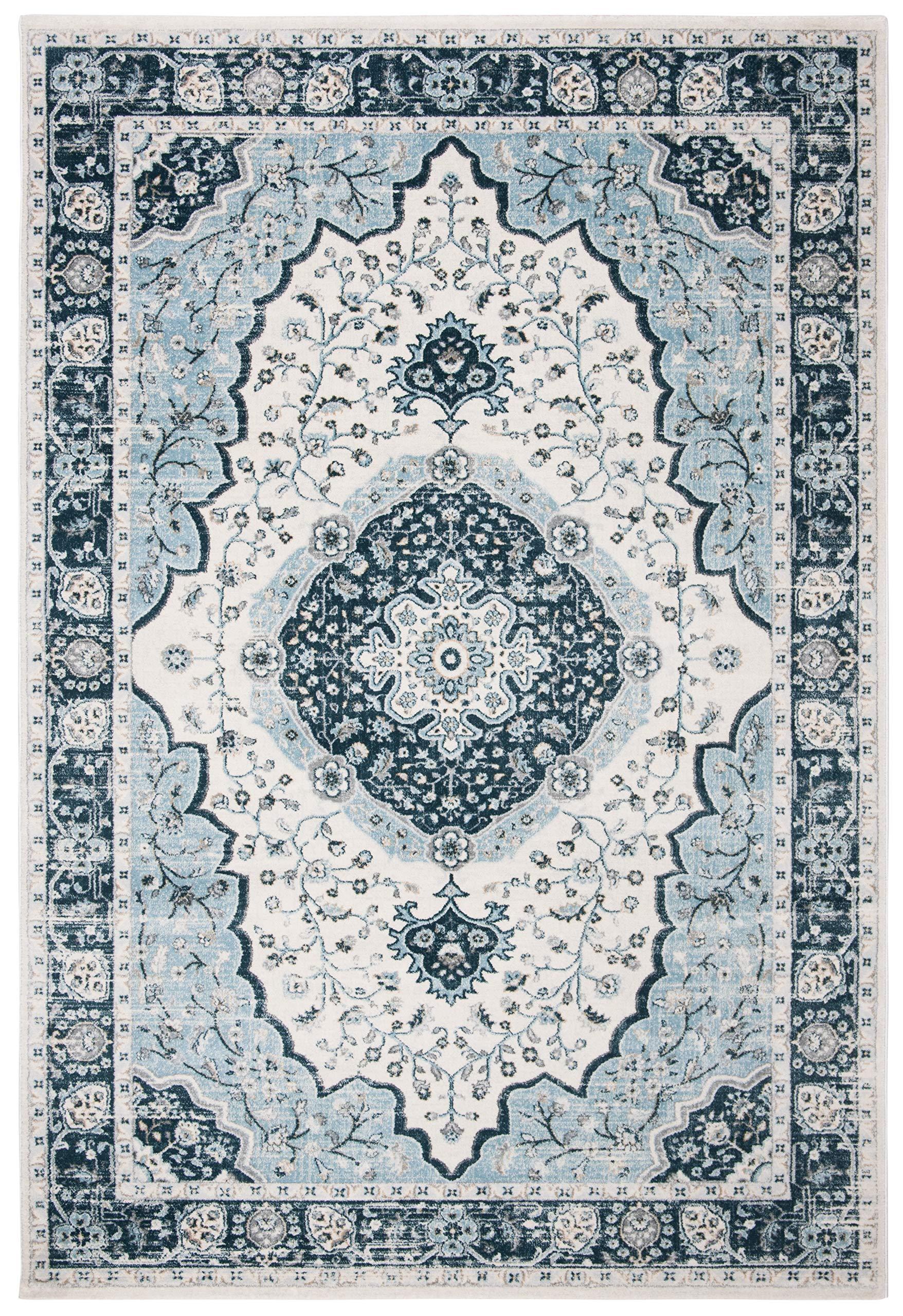 Safavieh SAFAVIEH Isabella Collection Area Rug - 8' x 10', Cream & Light Blue, Oriental Design, Non-Shedding & Easy Care, Ideal for High Traffic Areas in Living Room, Bedroom (ISA915M)