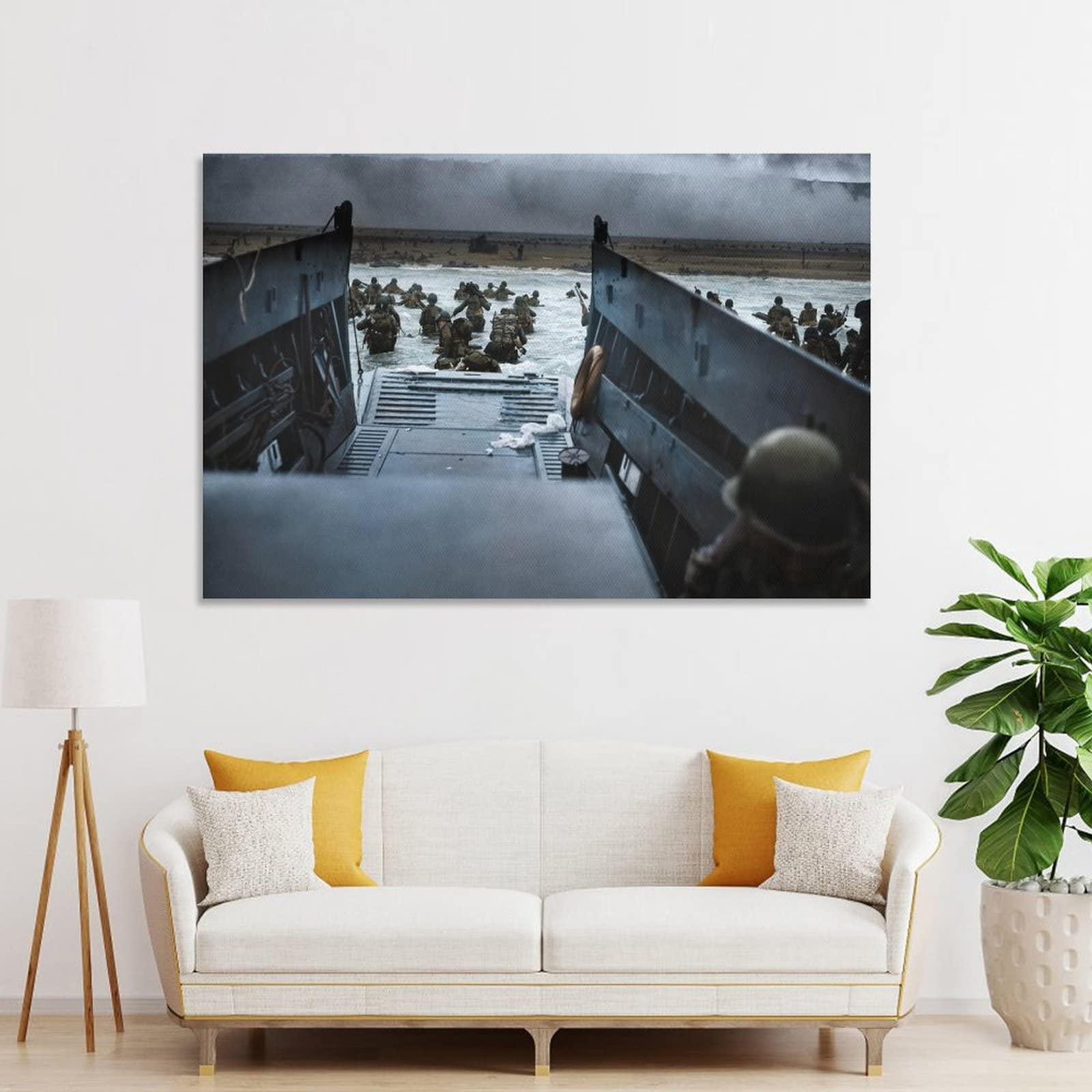 BEBUSH D-Day 1944 World War II Memorabilia World History Classroom Decoration World War II Art Posters Canvas Wall Art Prints for Wall Decor Room Decor Bedroom Decor Gifts 20x30inch(50x75cm) Unframe-STYL