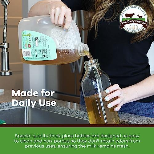 The Dairy Shoppe The Dairy Shoppe Heavy Glass Milk Bottle - Jug with Lid and a Silicone Pour Spout - Clear Milk Container for Fridge - Reusable Glass Milk Jug Dispenser - Made in USA (33.8 oz, 1 Pack)