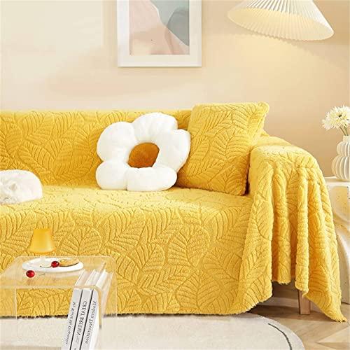 SPOUR Throws for Sofas Large Throws for Settees, Soft Cozy Warm Fluffy Jacquard Blanket for Couch Beds Sofa, Solid Color Sofa Throw Blanket (Yellow-A,180x130cm)