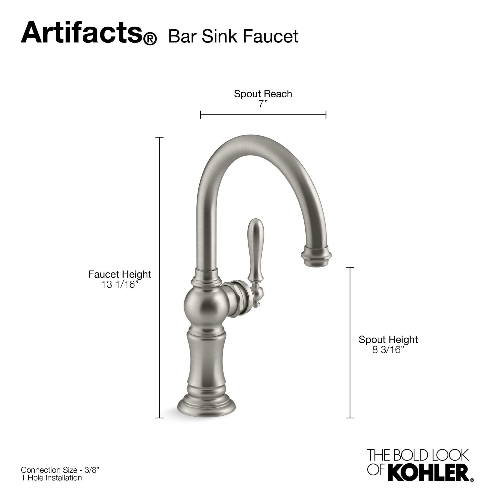 Kohler Artifacts single-handle bar sink faucet with 13-1/16\" swing spout, Arc spout design