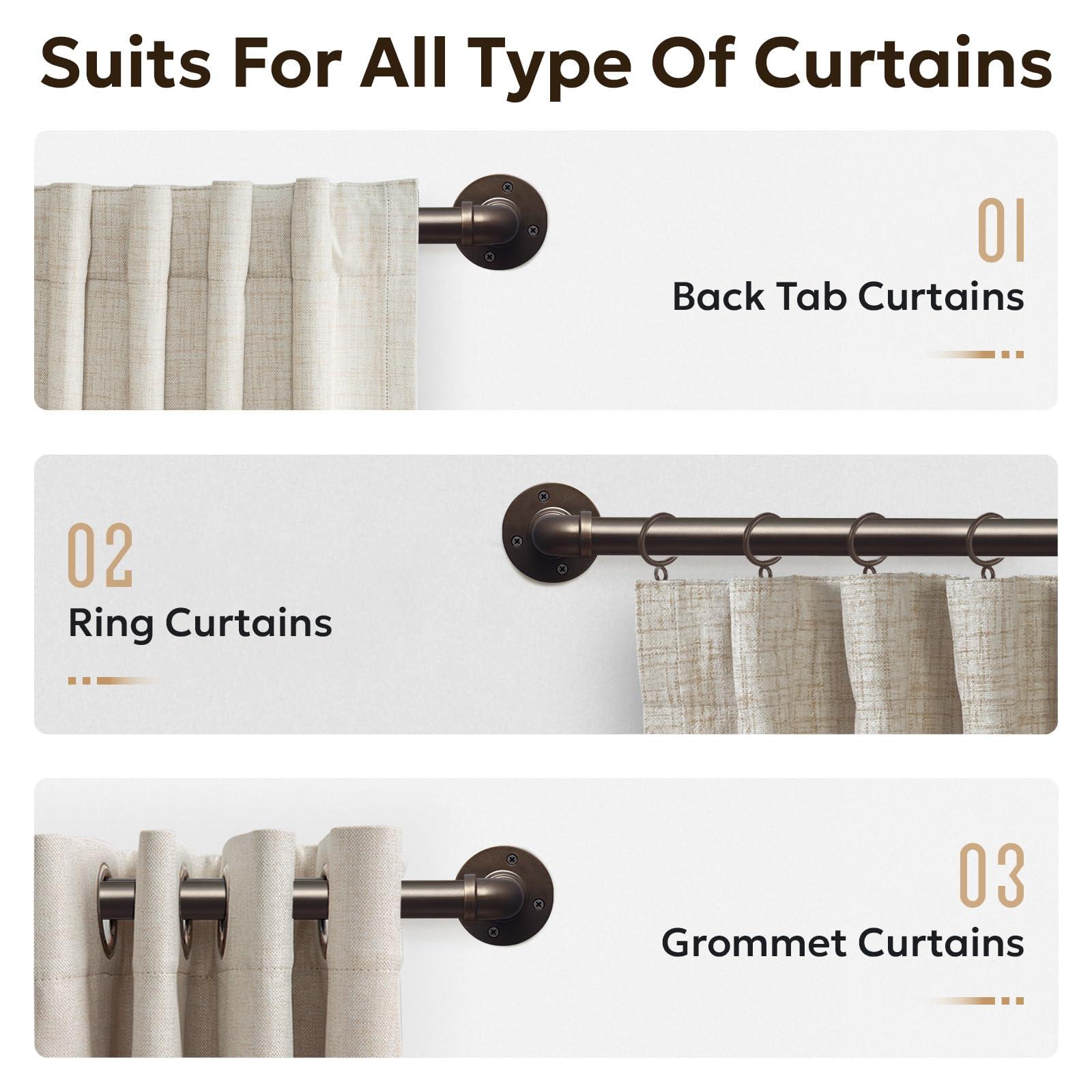 zeerobee Zeerobee Curtain Rods for Windows 120 to 240, 1 Inch Industrial Wrap Around Curtain Rod, Indoor/Outdoor Room Divider Adjustable Drapery Pole, 120"-240", Antique Bronze