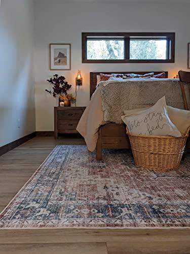 BoutiqueRugs BoutiqueRugs Adara Traditional Bordered Area Rug - Machine Washable - Dark Red, Blue, White - 2'7" x 4'