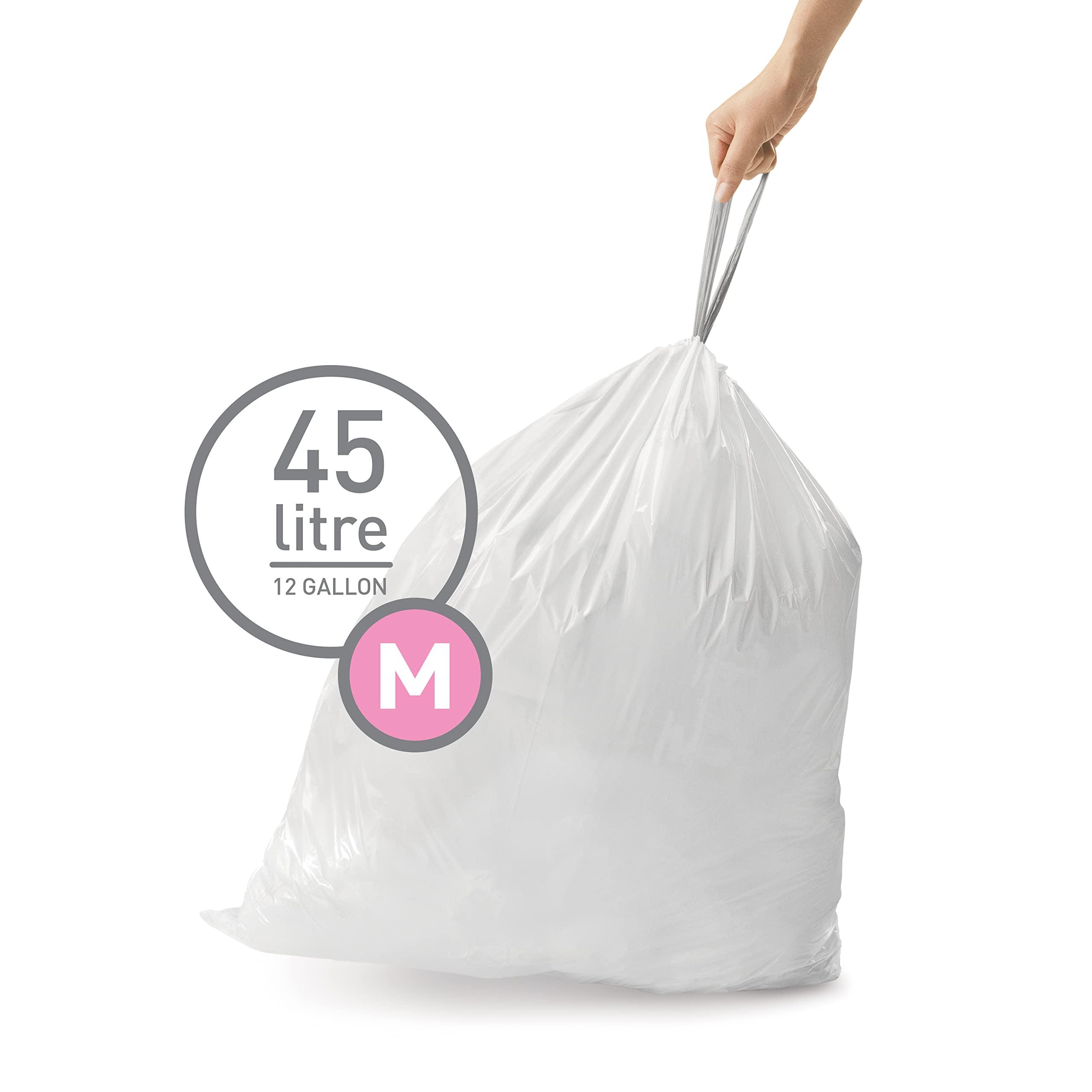 simplehuman simplehuman Code M 60 Count, Genuine Custom Fit Liners, Drawstring Trash Bags in Dispenser Packs, 45 Liter / 11.9 Gallon, White