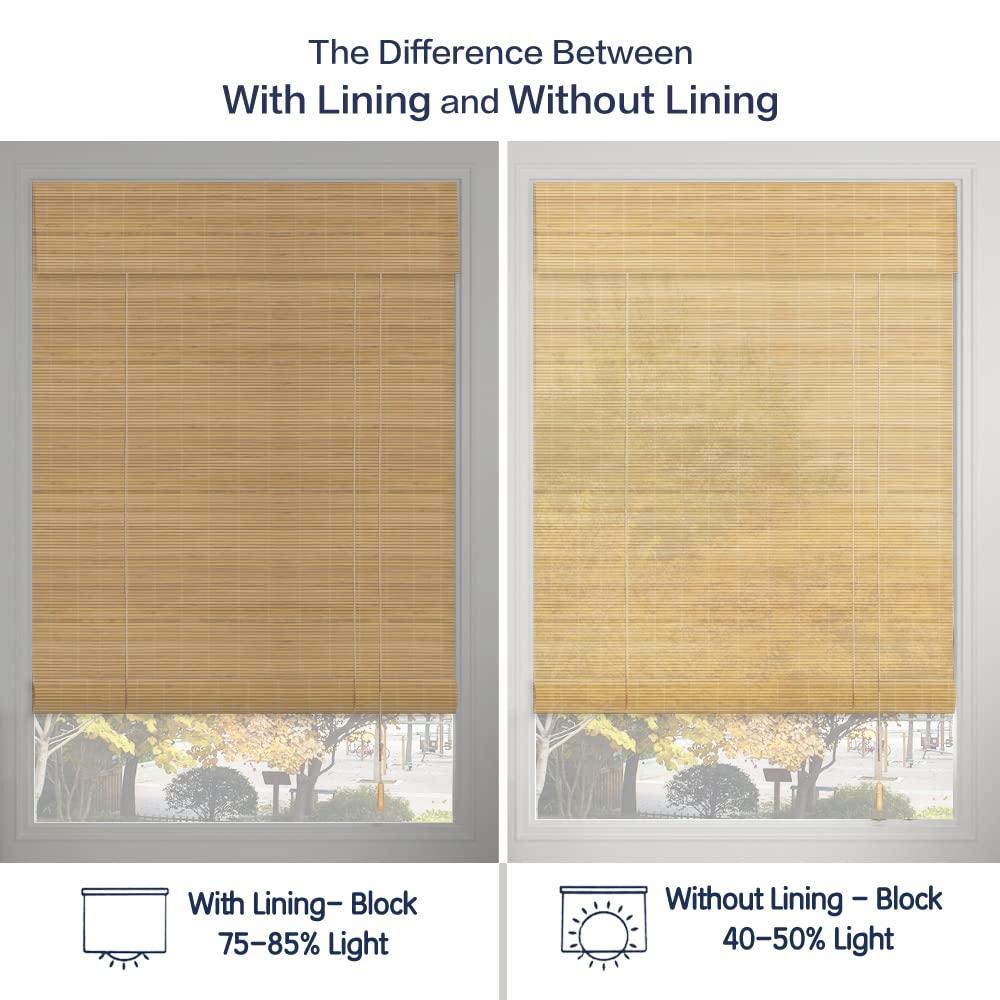 LANTIME LANTIME Wood Cordless Window Shades, Lined Blackout Bamboo Roman Shades Blinds, White