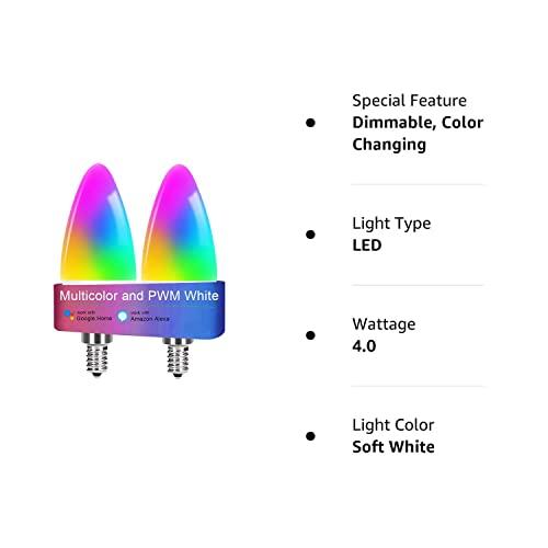 DOGAIN DOGAIN LED Candelabra Bulbs E12 Base, Color Changing and Dimmable Smart Light Bulb, Compatible with Alexa Google Home, Tunable White Chandelier Light Bulbs 320 lm 35w Equivalent, 2 Pack