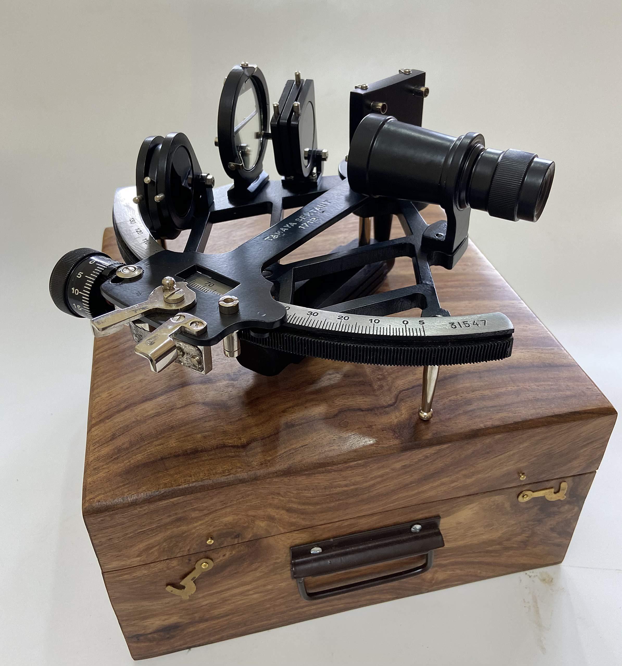 Malla Malla Nautical 9\" Solid Aluminum Working Navigational Tamaya 1917 Sextant with Wooden Box