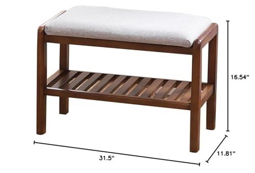 ShiLiLiShop Shoe Bench Wood Entryway Bench with Upholstered Seat Shoe Rack Bench 2-Tier Shoe Organizer for Entryway Hallway Bathroom Living Room (Color : Brown, Size : 80 * 30 * 42cm)