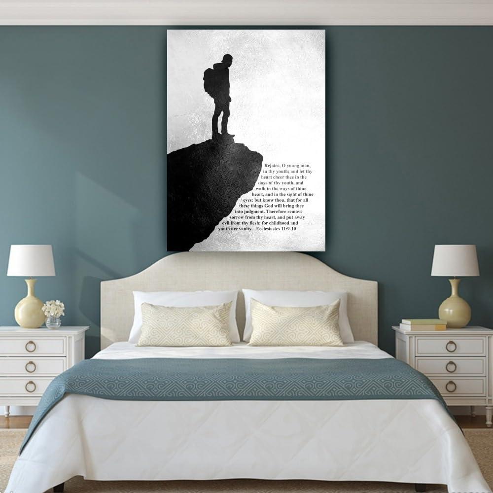 Deneest Deneest Ecclesiastes 11 9 10 Bible Quotes Wall Art Scripture Posters Art for Hallway Giclee Pictures Painting Panels Vertical Canvas Bedroom (12.00\'\'x16.00\'\',Framed)