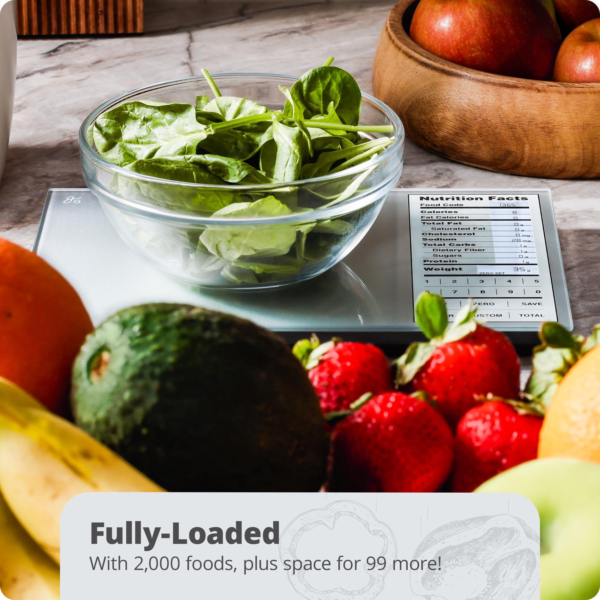 Greater Goods Nutrition Scale by Greater Goods with Food Grade Glass, Perfect for Calorie Counting, Meal Prep, and Weight Loss (Pearl Gray)