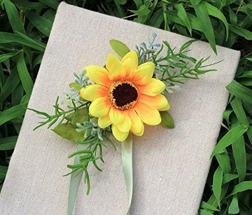 MOJUN MOJUN Bride Bridesmaid Wedding Flower Corsage Wrist Flower Simulation Sunflower, Pack of 2