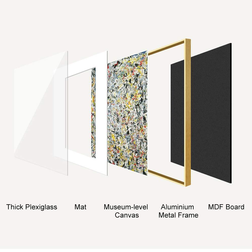 INVIN ART INVIN ART Framed Canvas Giclee Print Art Number 19 1948 by Jackson Pollock Abstract Wall Art Living Room Home Office Decorations(Aluminum Metal White Frame with Mat & Glass,20"x28")