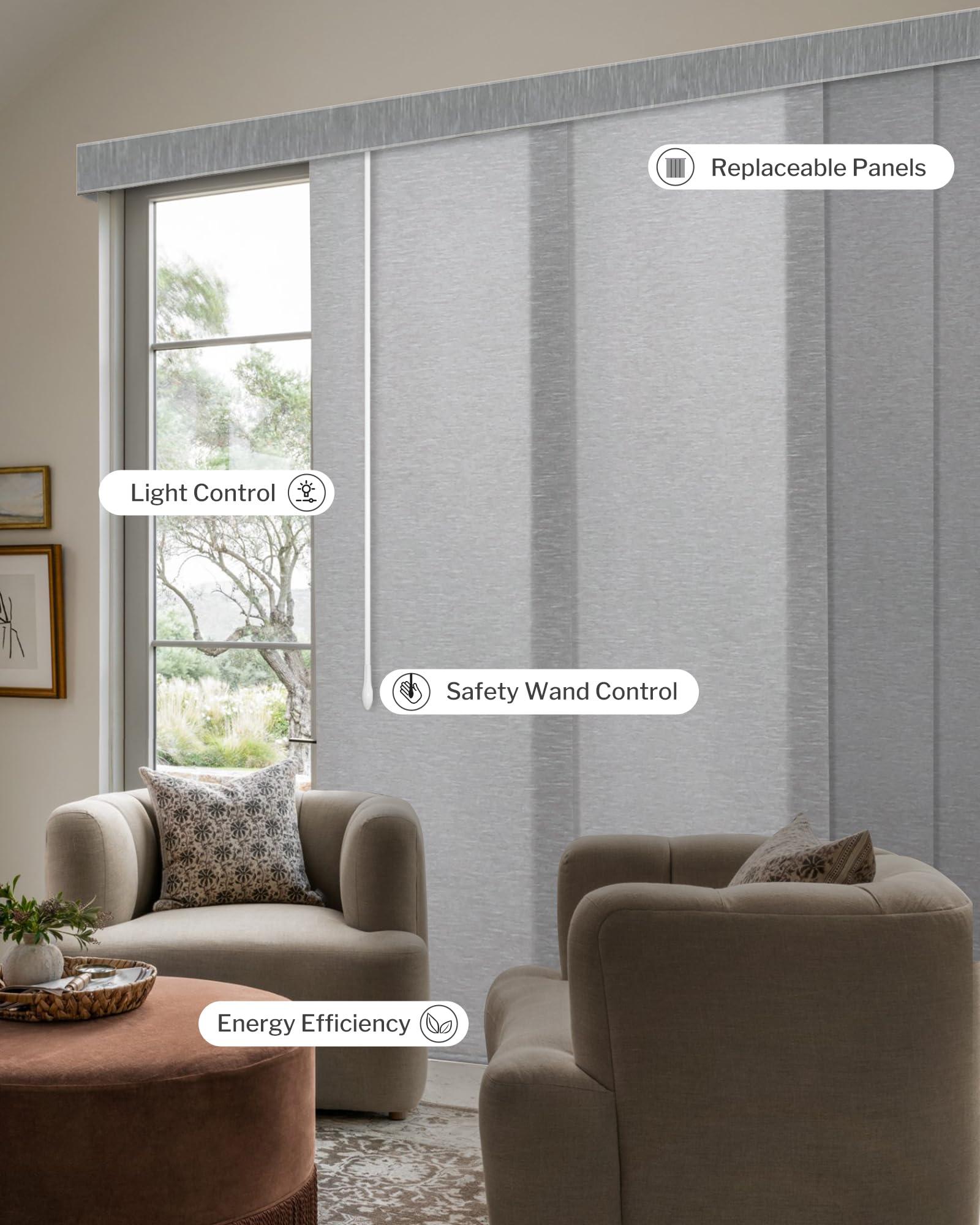 Graywind Graywind Manual Sliding Panels Light Filtering Privacy Panel Track Blinds Wand Control Window Blinds for Patio Sliding Glass Door Large Windows Width Up to 153", Custom Size (Jacquard Grey)