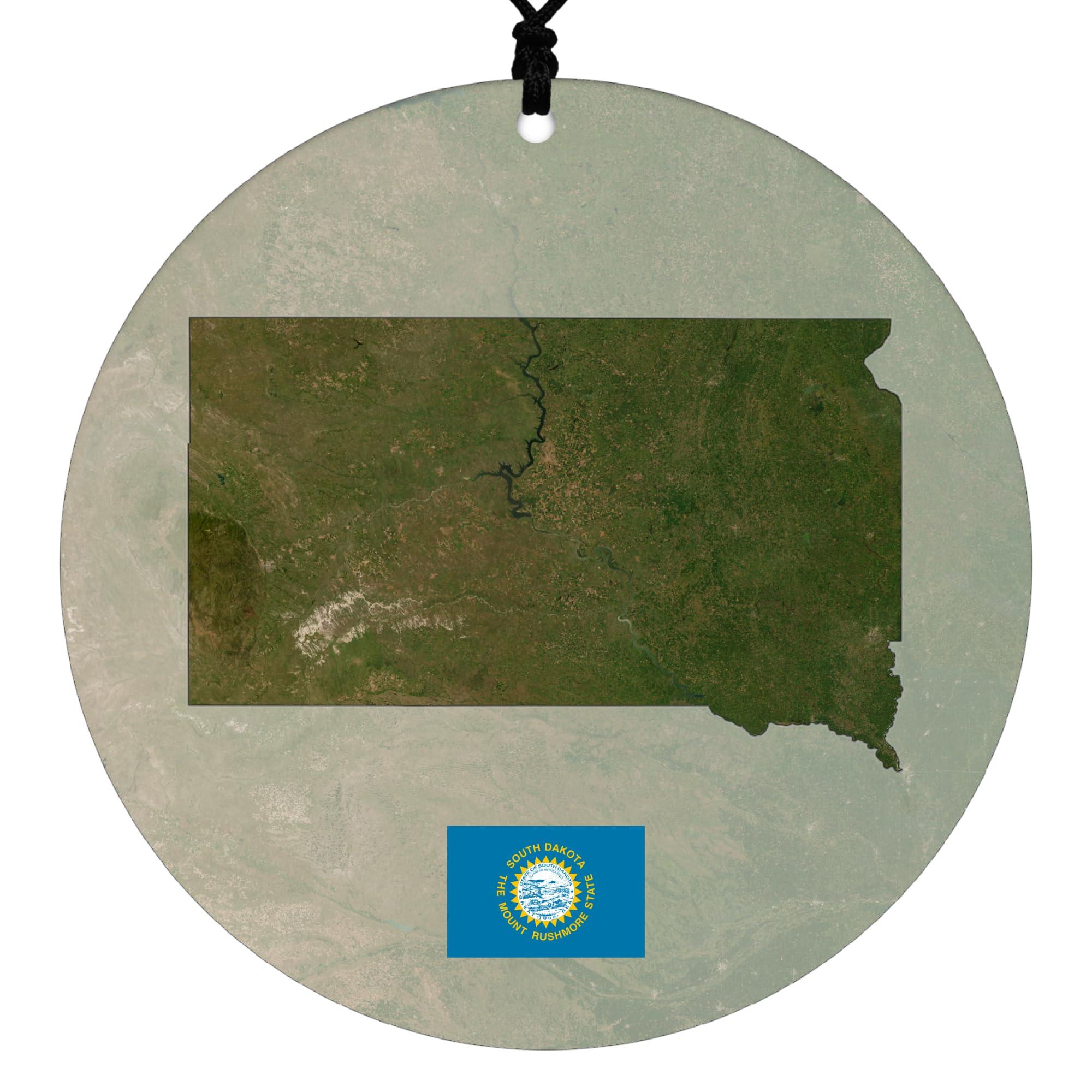 Cranberry Collective South Dakota Christmas Ornament - Festive Design Featuring Aerial State Map and State Flag - 2024 Acrylic Tree Decoration - Holiday Gift and Home Decor