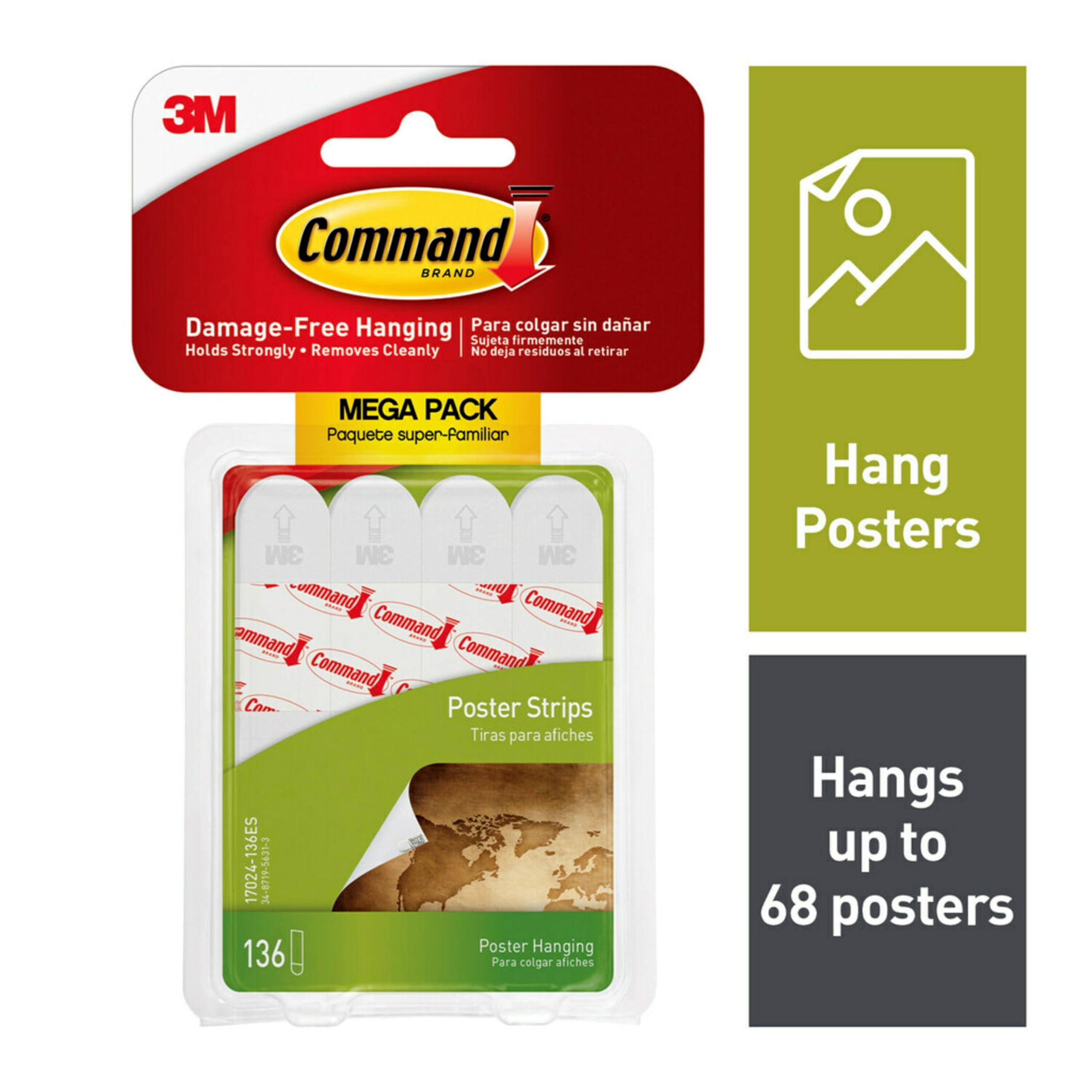 Command Command Poster Strips Damage Free Hanging Poster Hangers No Tools Wall Hanging Strips for Posters 136 White Command Adhesive Strips