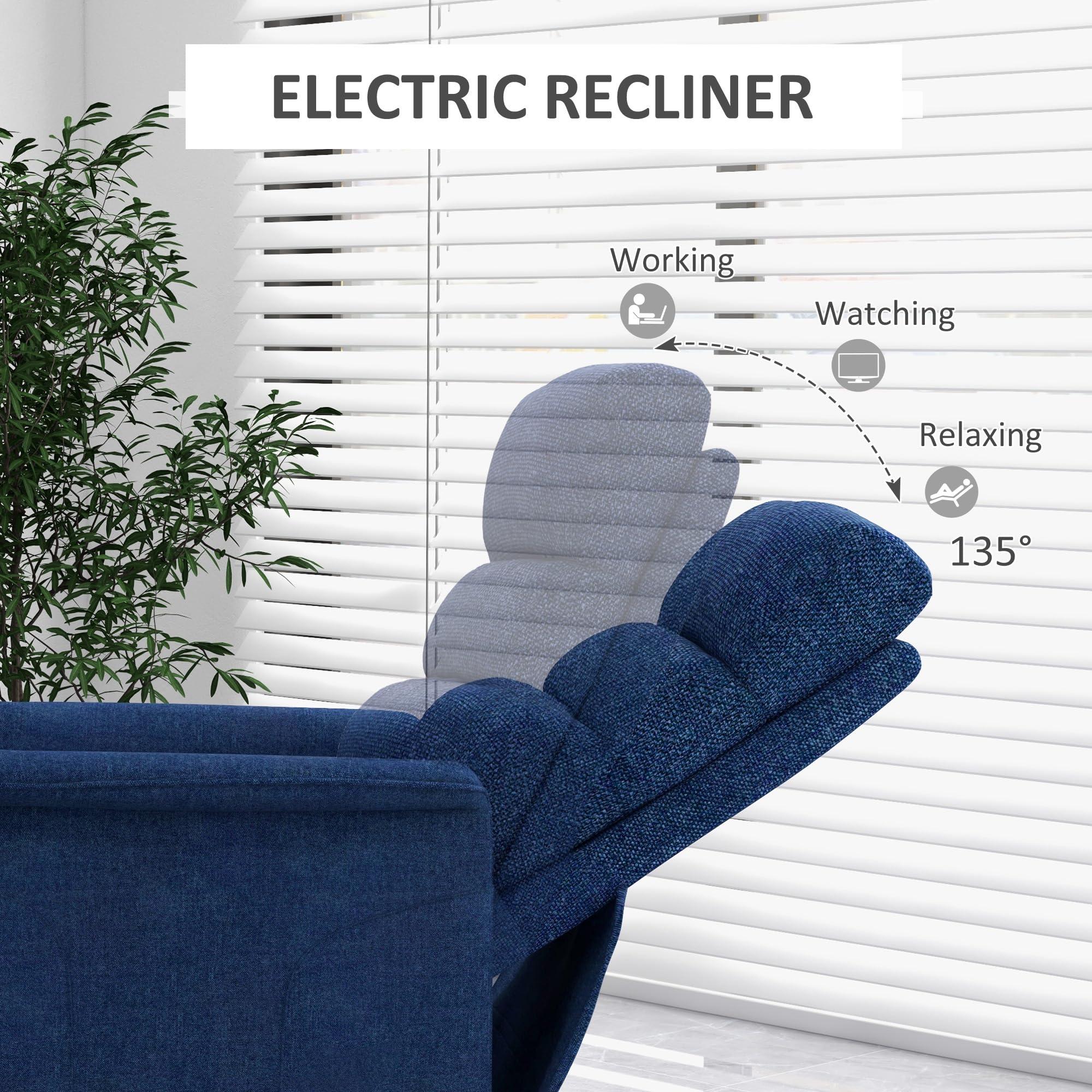 HOMCOM HOMCOM Power Lift Recliner Chair for Elderly, Easy Assembly, Fabric Lift Chair for Adults, Recliner Sofa with Remote Control, Side Pockets for Living Room, Dark Blue