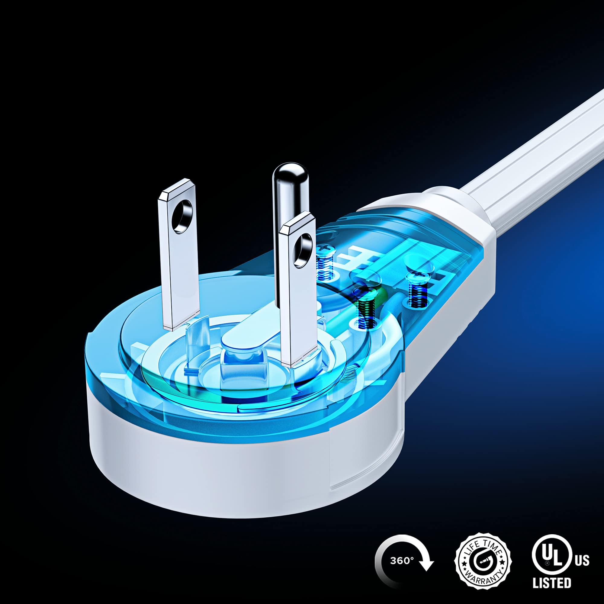 Maximm Maximm Cable 1 Ft 360 Rotating Flat Plug Extension Cord/Wire, 16 AWG Multi 3 Outlet Extension Wire, 3 Prong Grounded Wire - White - 3 Pack - UL Certified