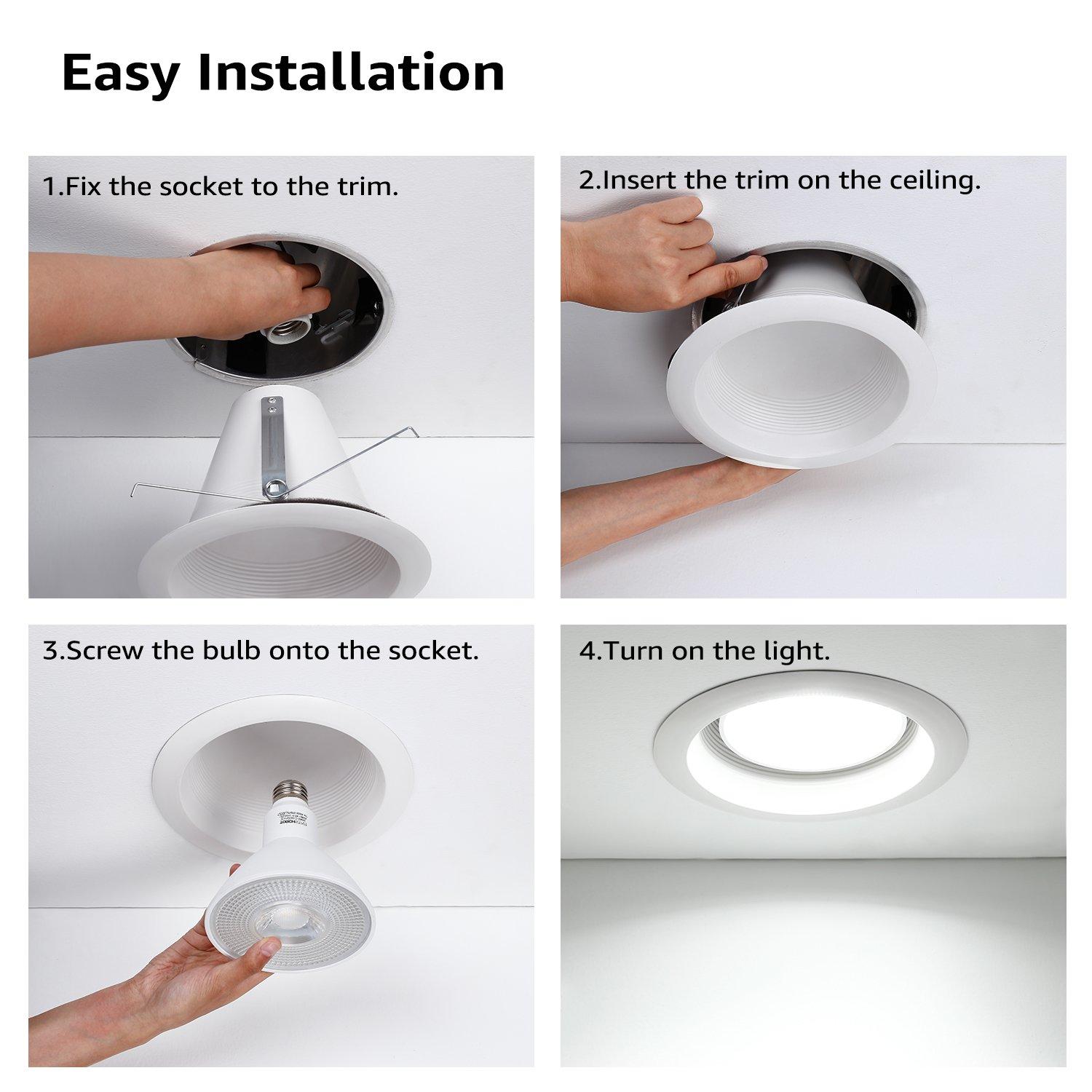 TORCHSTAR TORCHSTAR 6 Inch Recessed Can Light Trim, Air Tight Baffle Trim, IC-Rated Anti-Glare, Self-Flanged, White, Pack of 6