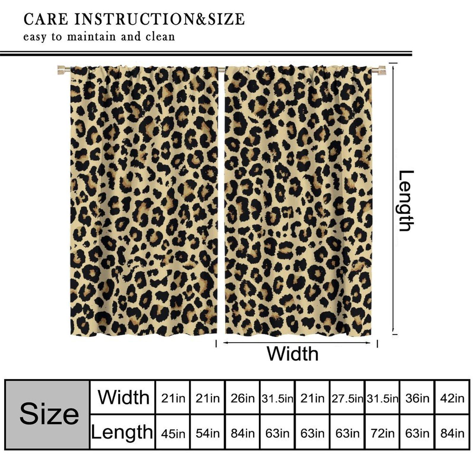 KANEPE Leopard Blackout Curtains, Leopard Pattern Design Wild Animal Skin Spots Print Window Treatments, Retro Rod Pocket Thermal Insulation Drapes for Bedroom Living Room, 55" W X 63" L