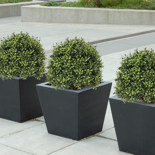 Azoco Azoco 27 Realistic Artificial Topiary Trees Set of 2, Faux Boxwood Plants Outdoor with Cement Planter, UV-Resistant Fake Evergreen Potted Ball Bushes & Shrubs for Front Porch Patio Entryway Decor