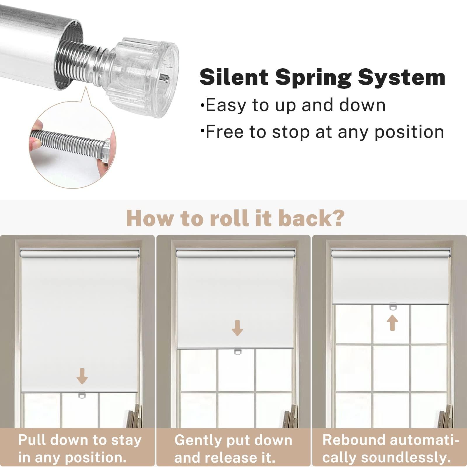 Keego Keego Spring Roller Blinds Free Stop Easy to Lift & Install Window Shade UV Protection Thermal Insulated Window Roller Blinds Privacy Custom Durable Shades for Home (Blackout, Black, 59w x 36h)