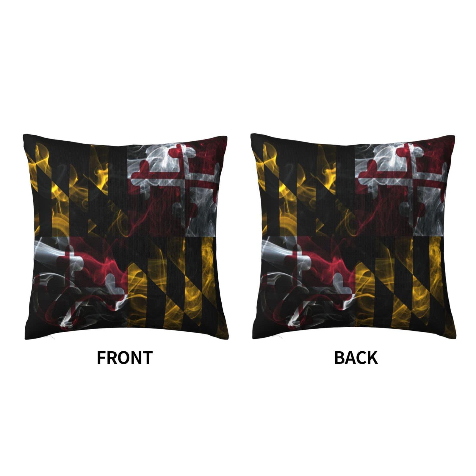 QIKLMMA QIKLMMA Smoke Flag of Maryland Throw Pillow Covers 18x18 Inch Double-Sided Cushion Cases Farmhouse Home Decor for Couch Bed Sofa