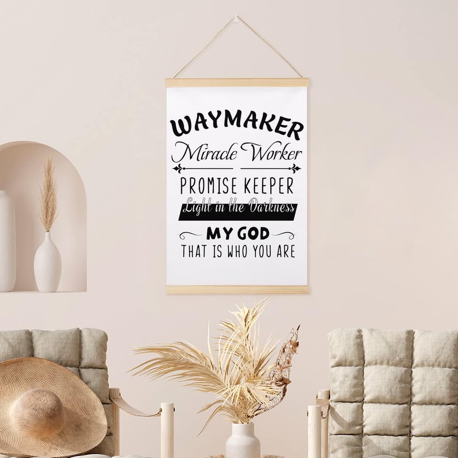 Mousus Inspirational Quotes Magnetic Poster Frame Hanger, Wooden Frame & Canvas Poster Hangers, Waymaker Miracle Worker PROMISE KEEPER Wooden Magnet Posters Hanging Kit Canvas Artwork,(Teak Wood, 12")