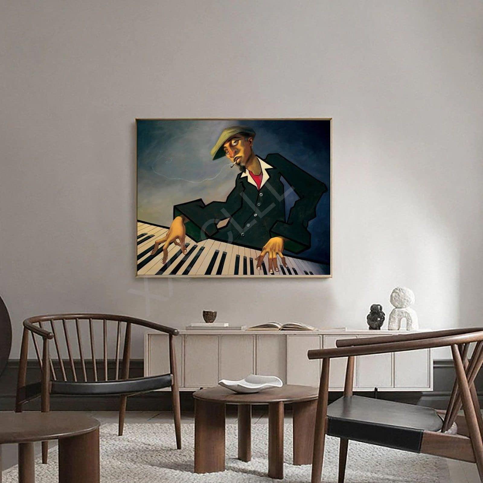 UMATR UMATR Artist Justin Bua Piano Man II Aesthetic Art Poster Canvas Painting Wall Art Poster for Bedroom Living Room Decor 10x8inch(25x20cm) Unframe-Style