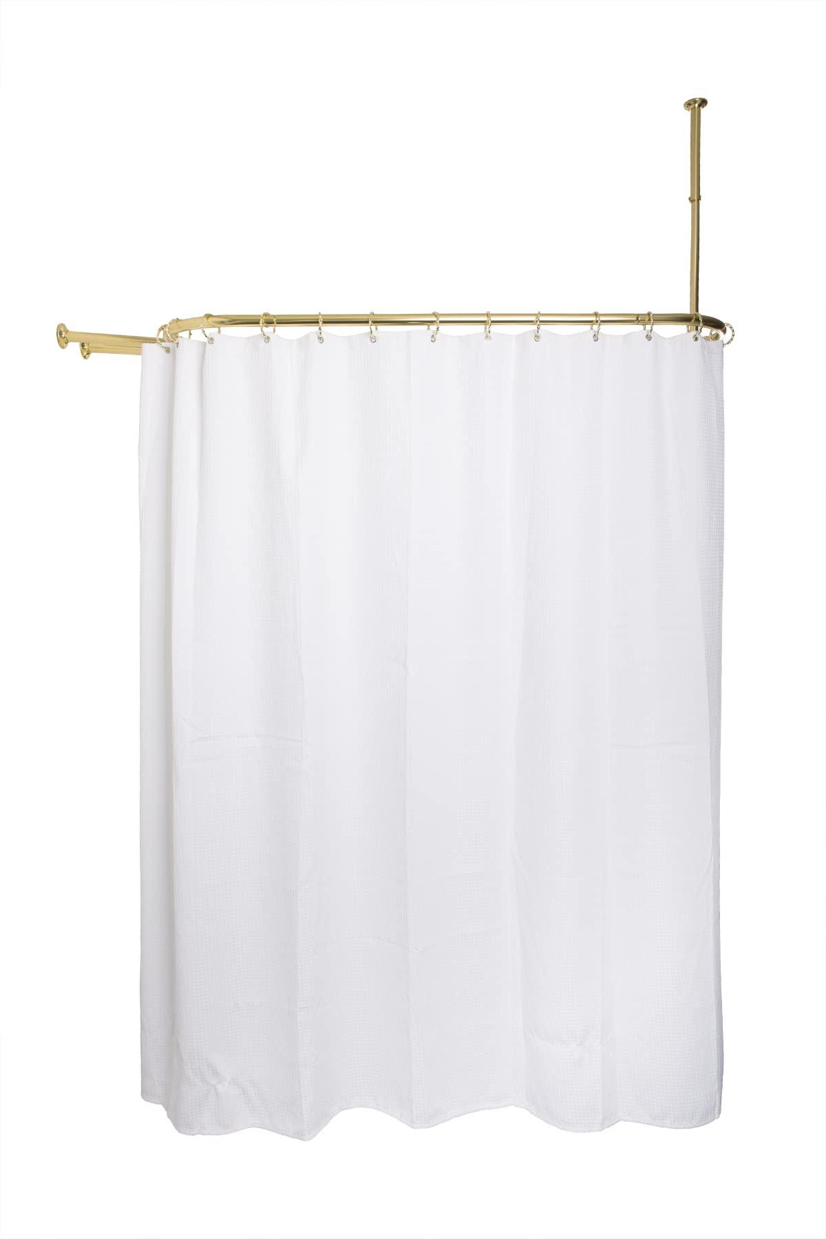 Utopia Alley Utopia Alley Rustproof Aluminum Hoop Shower Rod With Ceiling Support for Clawfoot Tub, 45.7 Inch Size by 22 Inch, Gold + White Shower Curtain 180x70inch
