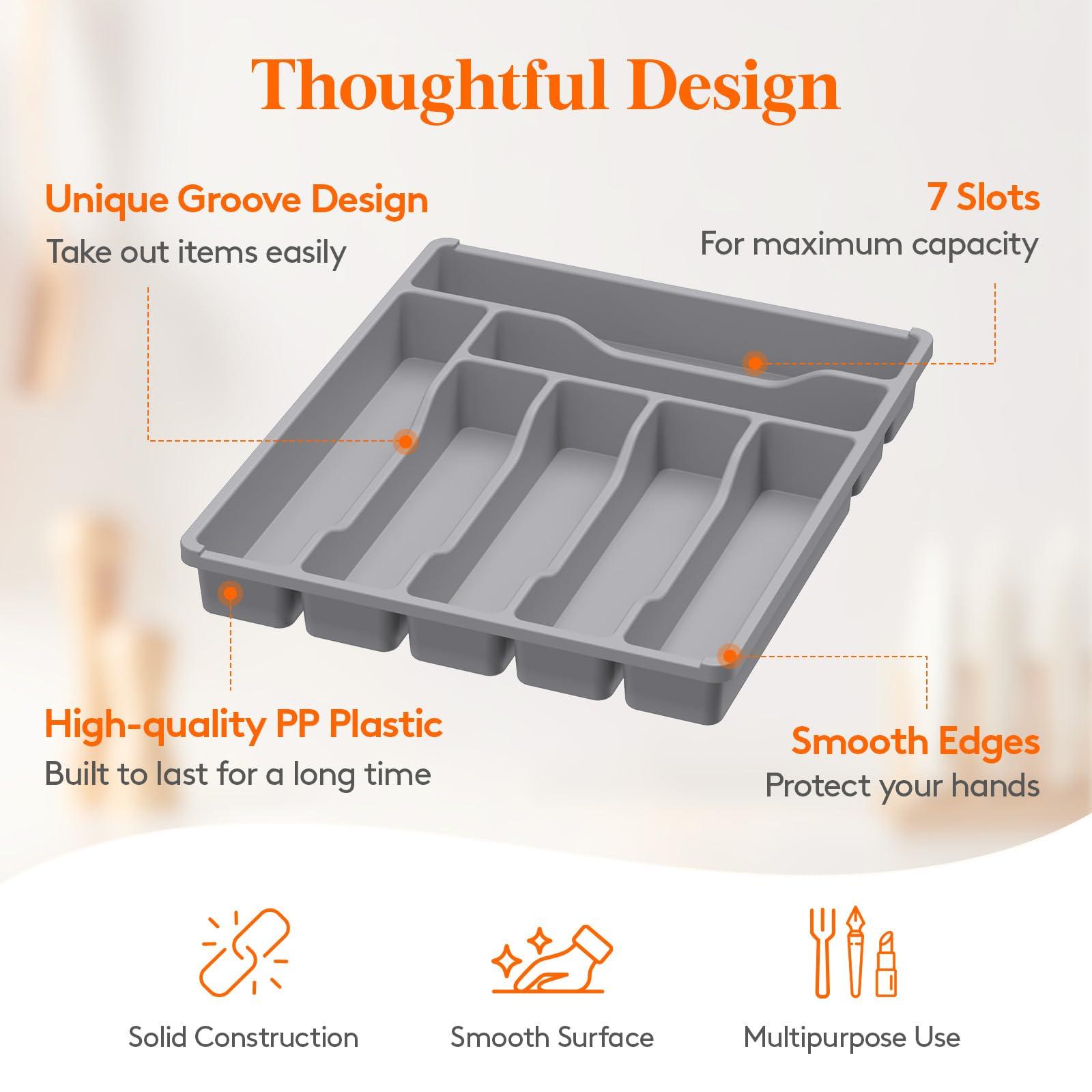 Lifewit Lifewit Silverware Drawer Organizer Tray, Plastic Cutlery Storage for Kitchen Drawer, Flatware and Utensil Holder Divider for Spoons Forks Knives Tableware, 7 Compartment, Gray