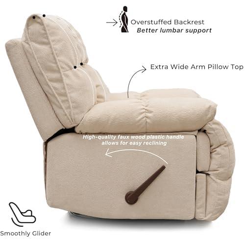 SITJOY Oversized Rocker Recliner Chair, Manual Overstuffed Extra Wide Rocking Recliners Soft with Breathable Soft Fabric, Swivel Rocker Recliner for Living,Soft Padded Headrest and Armrest (Manual, White)