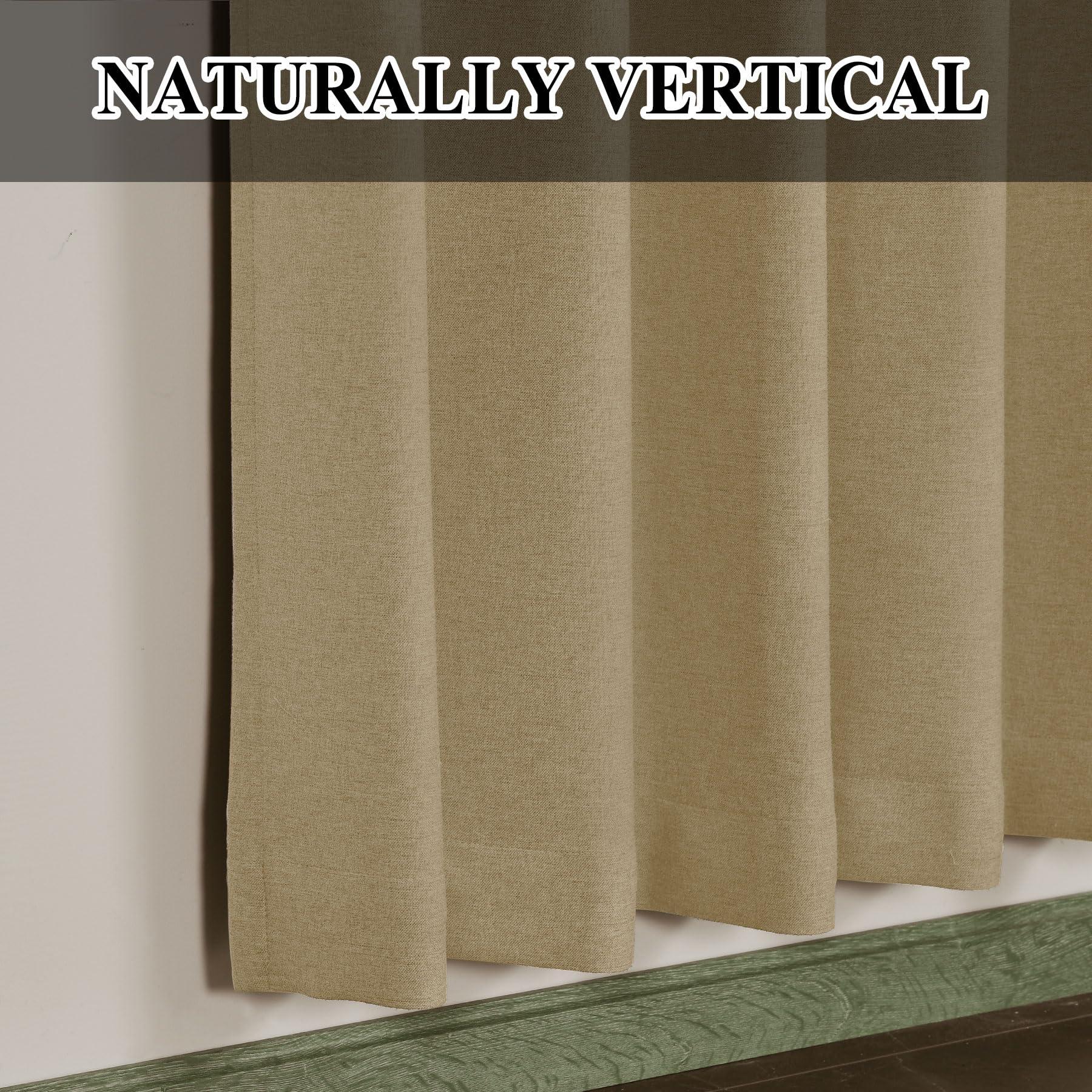 Fcosie Fcosie Extra Long Blackout Curtains Khaki (1 PC) - Flax Linen Drapes 288 Inches Long - 2 Story High Living Room Drapes Window Panel - Thermal Insulated Grommet Top Draperies, 50" W x 288" L