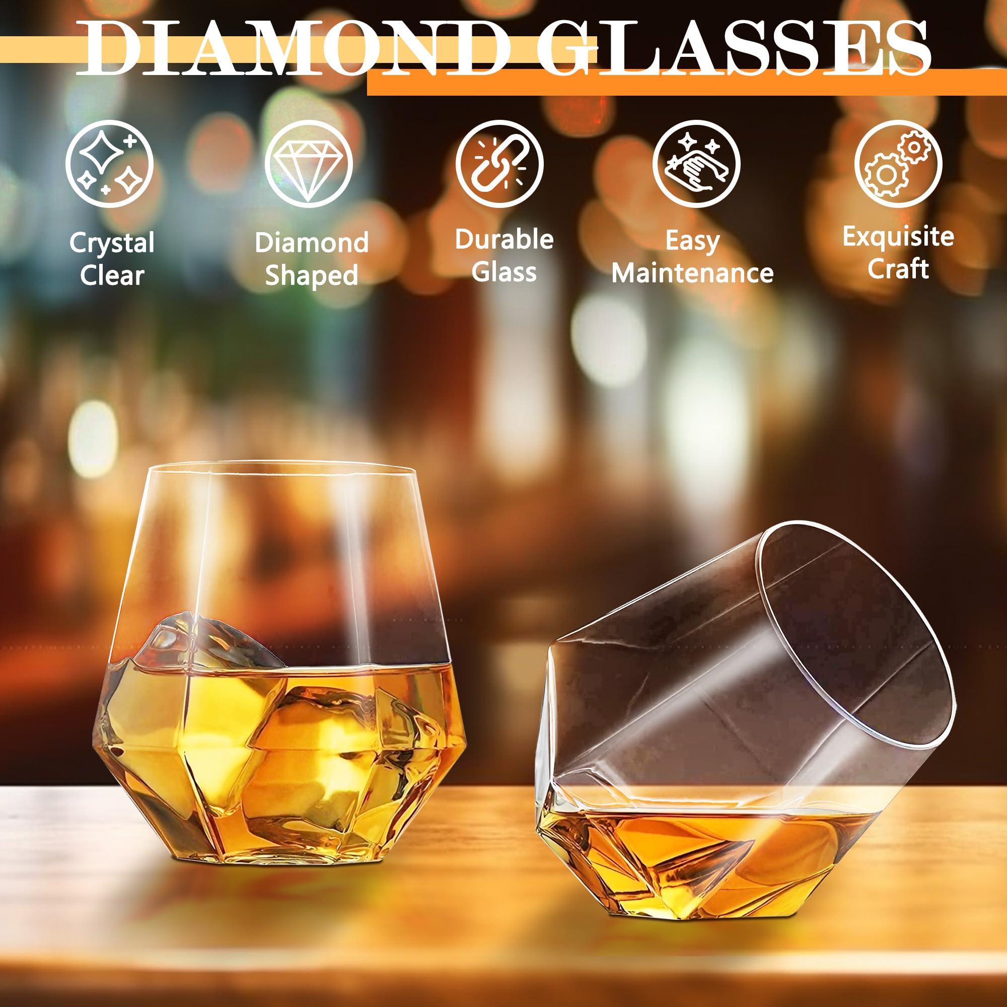 Montex Montex Whiskey Decanter Set Diamond Shape with 4 Glasses 4 Whiskey Stones, Gift for Men, Gift for Whiskey Lovers
